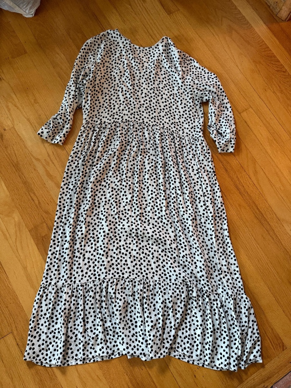 Zara White & Black Polka Dot Long Sleeve Tiered Maxi Dress
